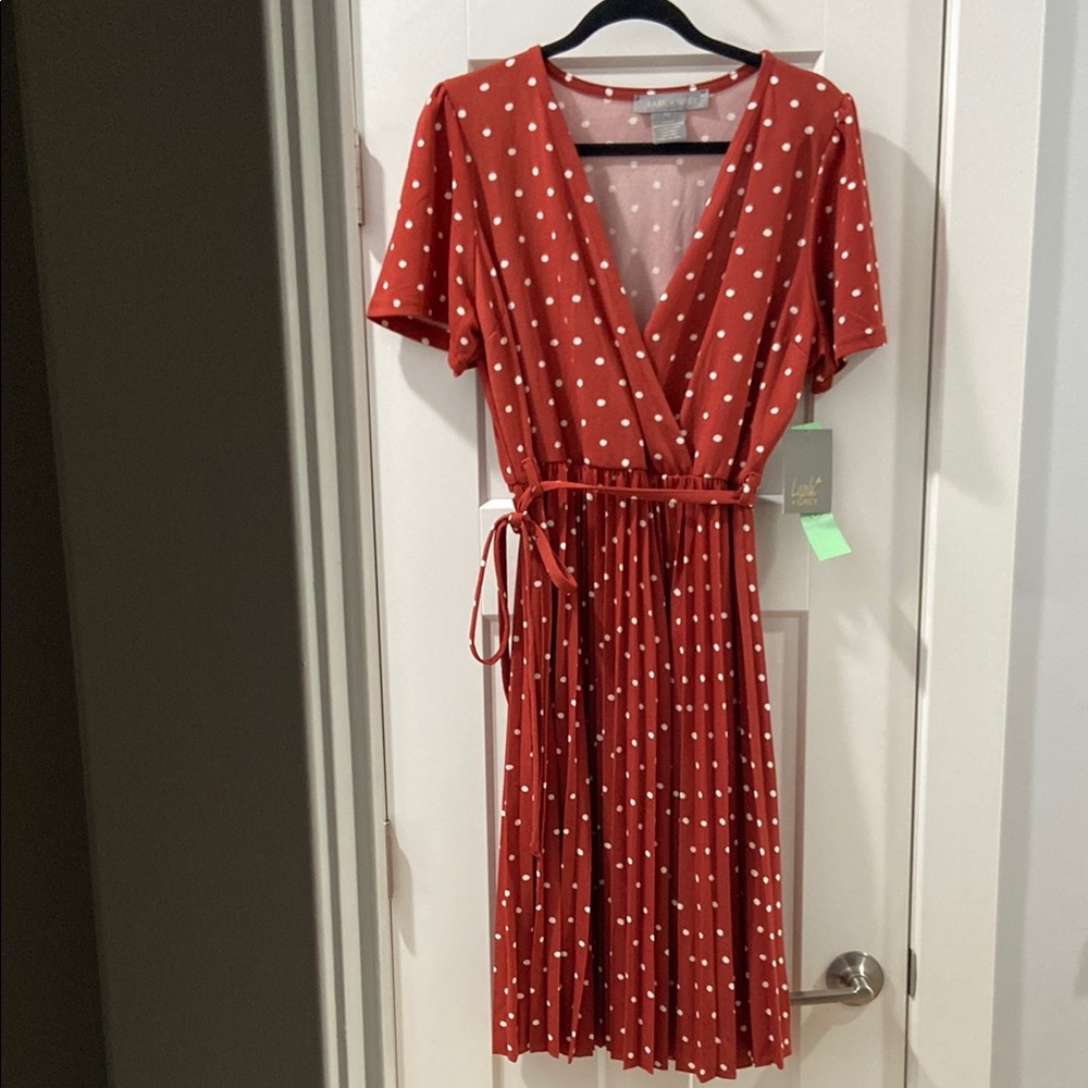 Lark + Grey Petite XL X-Large Rust and White Polka Dot Wrap Dress NWT